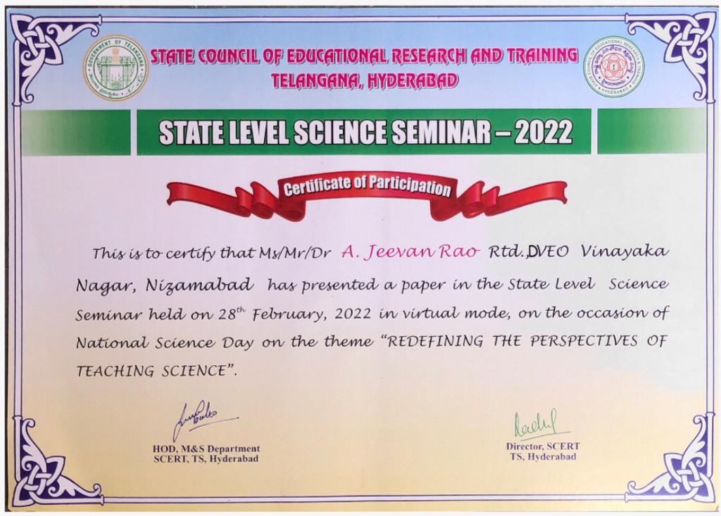 Certificate of Paper Presentation on Super Brain Yoga