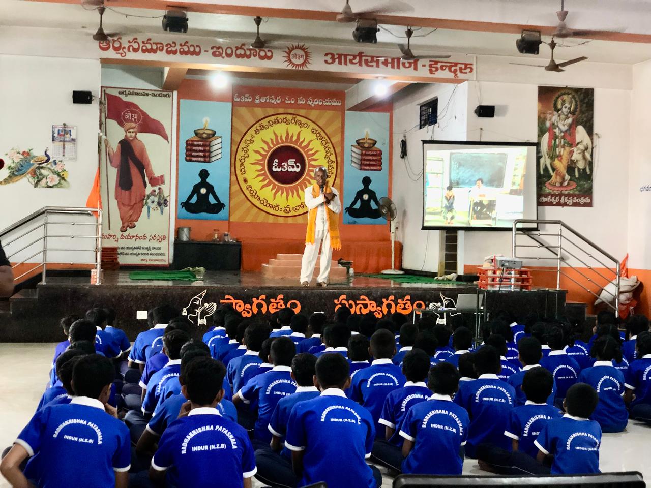 Workshop on "Super Brain Yoga" at Radha Krishna High School, Arya Samaj, Nizamabad.