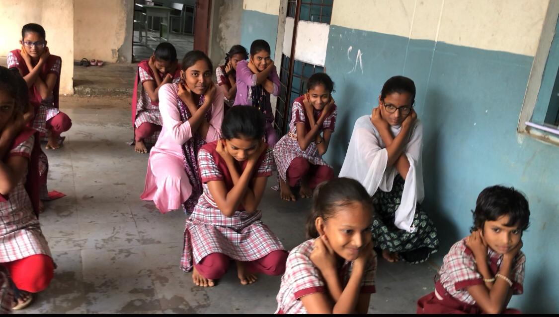 Students performing Super Brain Yoga-ZPHS, Bheemgal