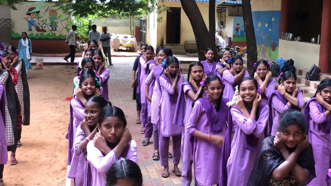 Students performing Super Brain Yoga-TPPM Corporation High School, Tata Nagar, Tirupathi, Chittor Dist.