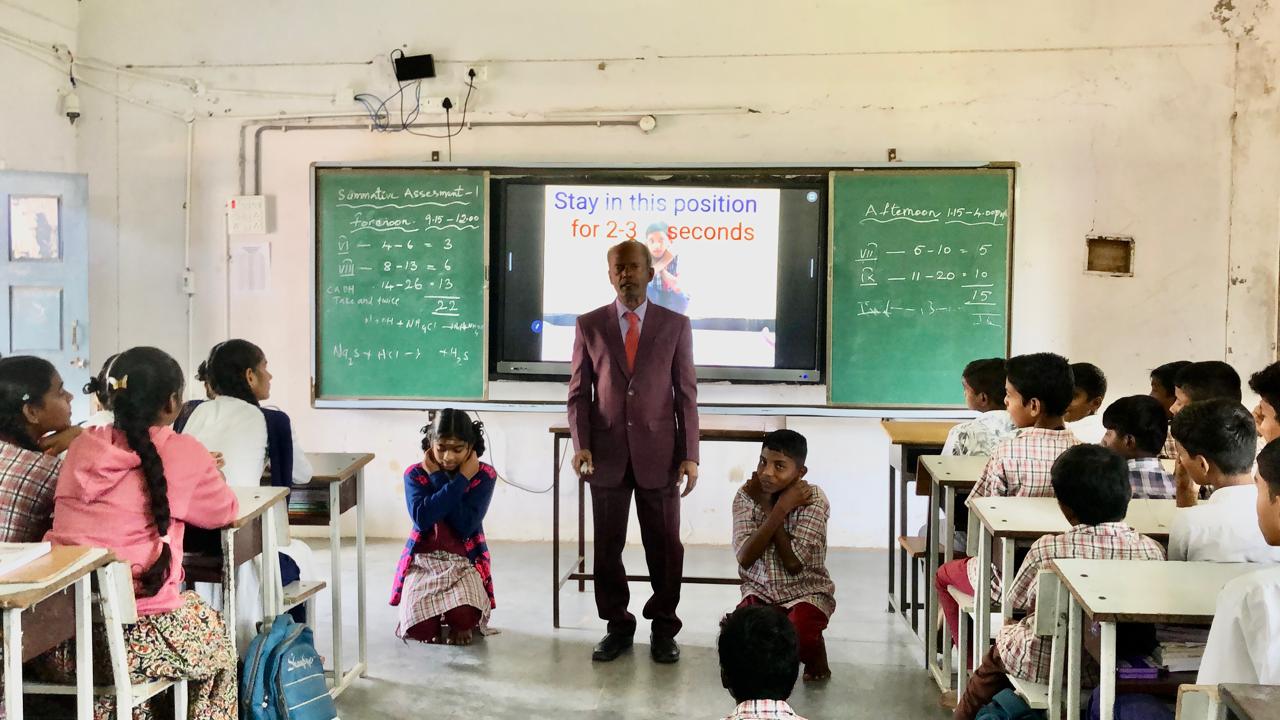 Demonstration on Super Brain Yoga part of workshop at Zilla Parishad High School, Mentrazpally, Nizamabad Dist.