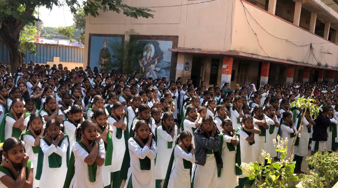 Students performing 14 rounds of Super Brain Yoga-Workshop on Super Brain Yoga at Govt. High School, Gadwal, Jogulamba-Gawal Dist.