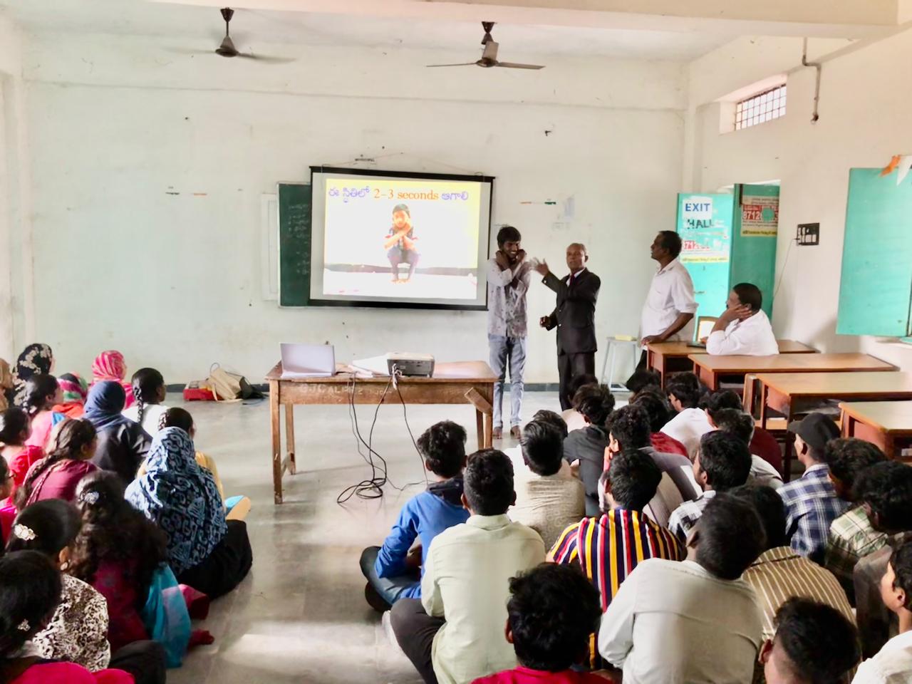 Demonstration on Super Brain Yoga - Workshop on Super Brain Yoga at Govt. Jr. College, Alampur, Jogulamba-Gadwal Dist.
