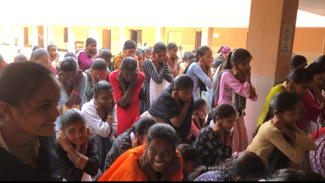Students performing 14 rounds of Super Brain Yoga as part of -Workshop on Super Brain Yoga at Govt. Junior College for Girls, Gadwal, Jogulamba-Gadwal Dist. 