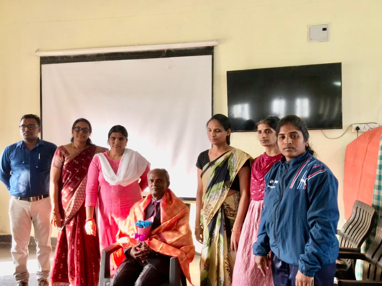 Felicitation by Principal & Staff-Workshop on Super Brain Yoga at Telangana Tribal Welfare Residential Junior College for Girls, Tirmanpally, Indalwai Mandal, Nizamabad Dist.
