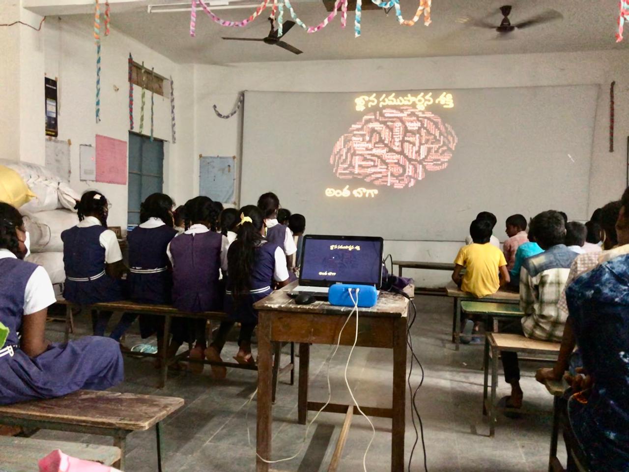 Screening the video on Super Brain Yoga at Zilla Parishad High School, Mopal, Nizamabad Dt.  The program is sponsored by Lions Clubs of International-Lions Club of Nizamabad-SAHARA, Dist: 320- D, Region-V. on 01-10-2021.