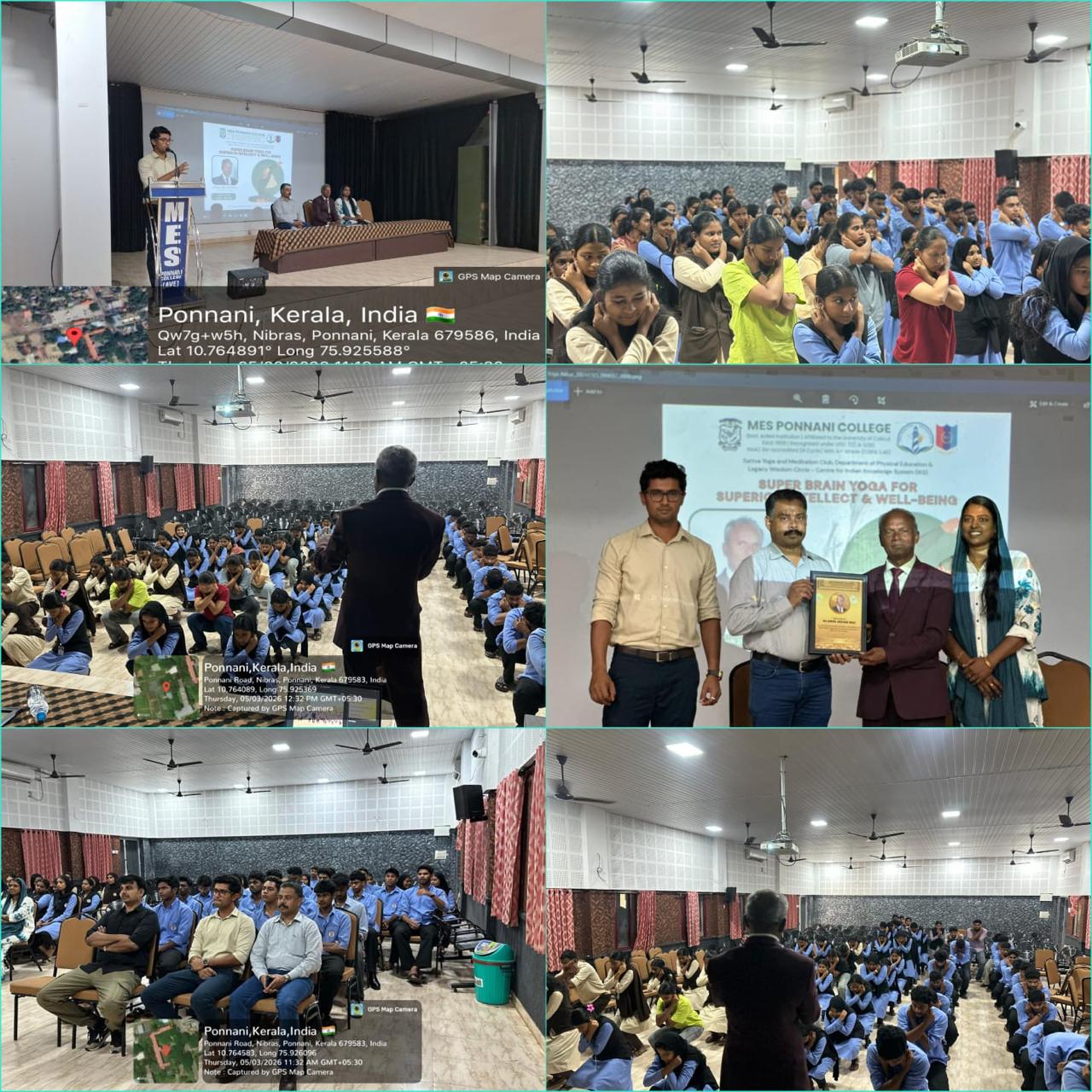 Pic showing different activities- Workshop on  Super Brain Yoga at MES Ponnani College, Ponnani, Kerala state.