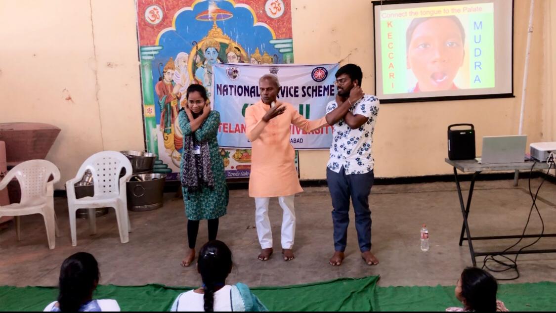Demonstration on Super Brain Yoga-Workshop on Super Brain Yoga at NSS, Unit-II, Telangana University at Dichpally Village.