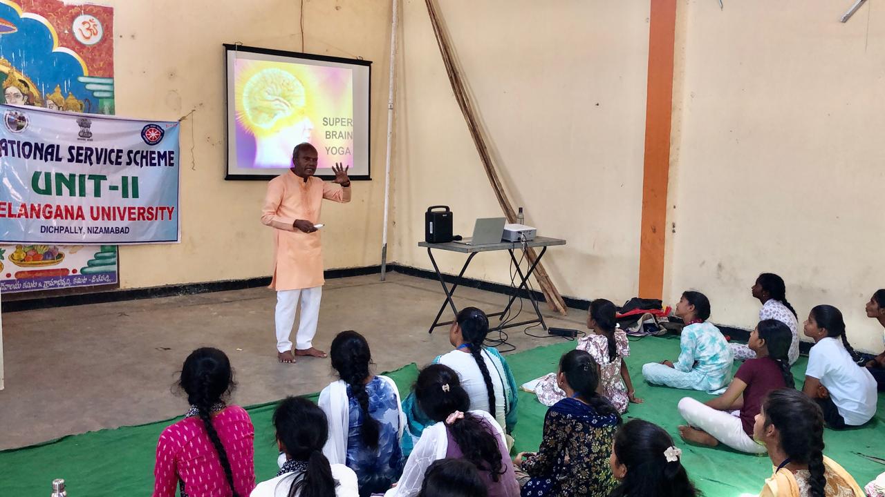 Workshop on Super Brain Yoga at NSS, Unit-II, Telangana University at Dichpally Village.
