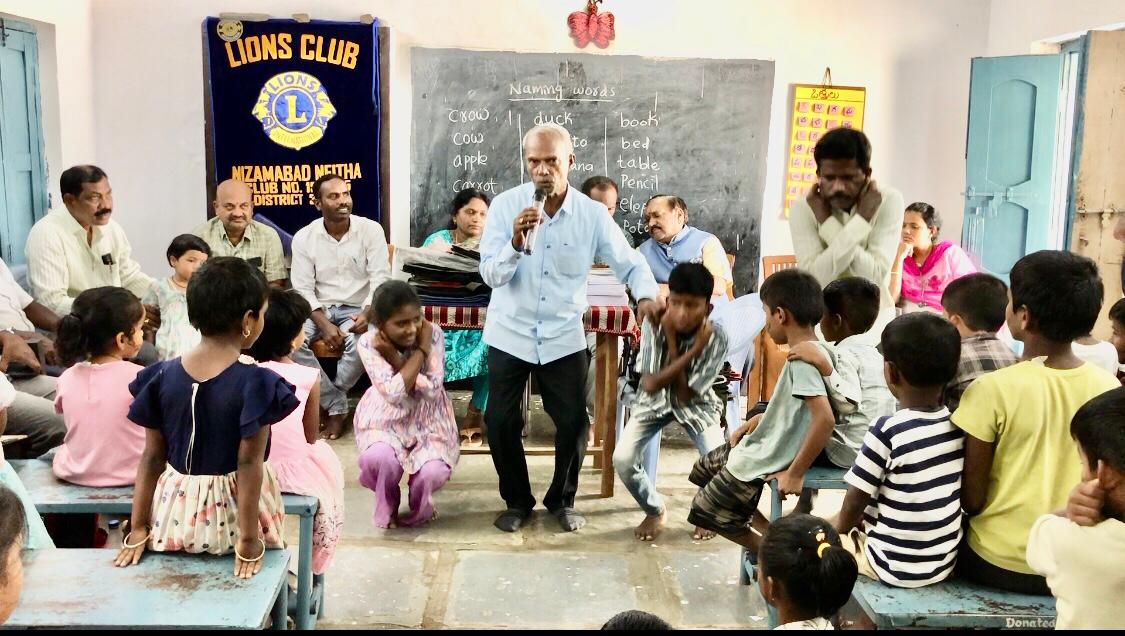 Demonstration on Super Brain Yoga at Mandal Parishad Primary School, Dharmaram-M, Nizamabad Rural Mandal, sponsored by International Lions Club of Nizamabad-Netha.