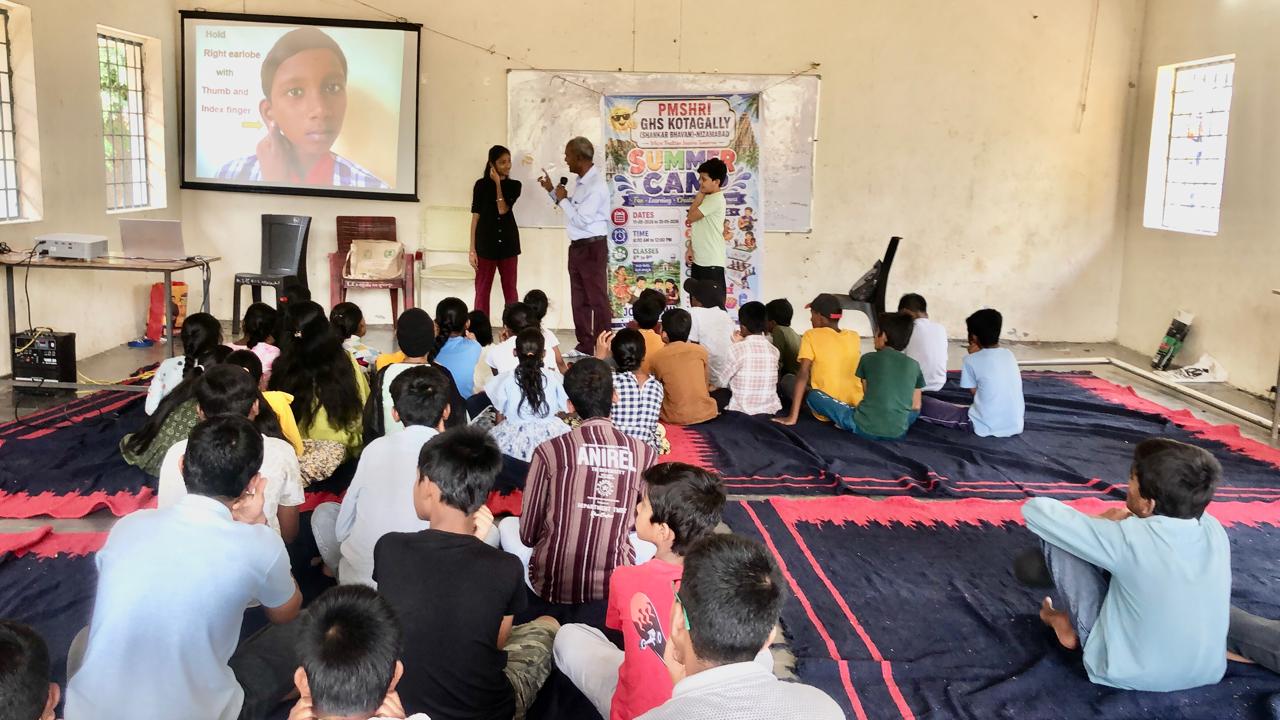 Preparatory steps for performing Super Brain Yoga at Summer Camp, Govt. High School, Kota Gally (Shankar Bhavan), Nizamabad on 16-05-2026.