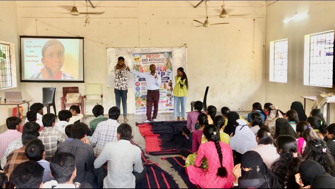 Positioning of fingers during Demonstration - Workshop on Super Brain Yoga to SSC Supplementary Students  at  PM Sri Govt. High School, Kota Gally (Shankar Bhavan), Nizamabad on 16-05-2026.