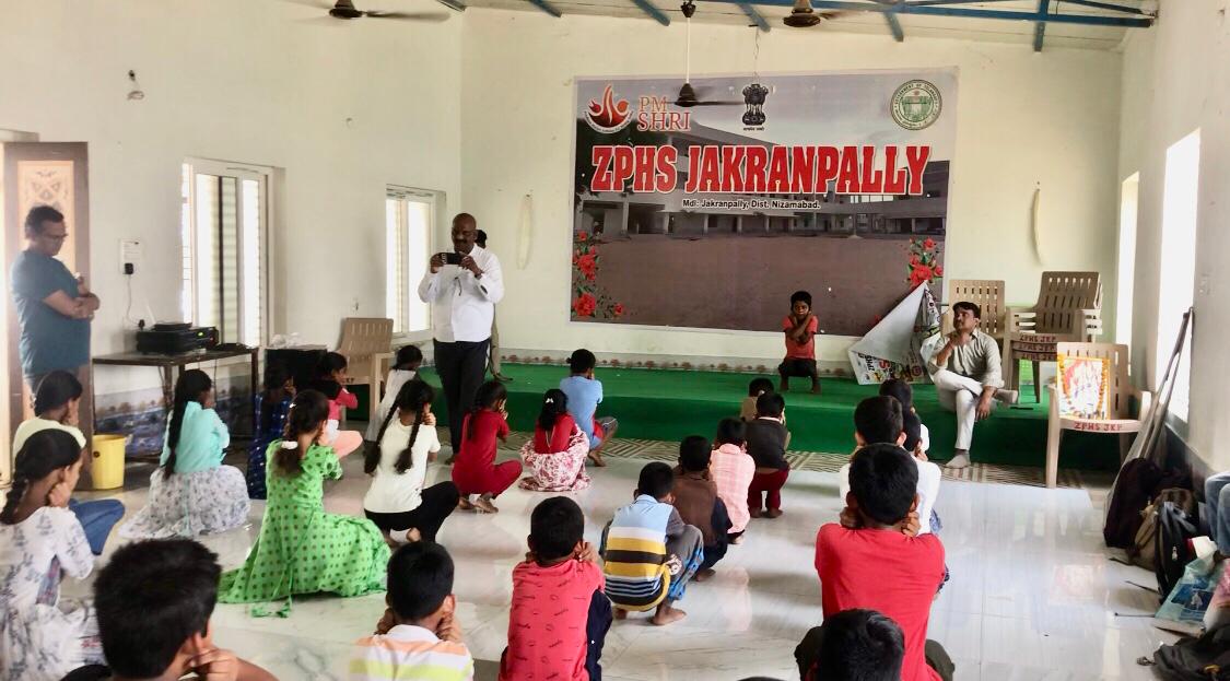 Students performing Super Brain Yoga at Summer Camp, P.M. Sri Zilla Parishad High School, Jakranpally, Nizamabad Dist.