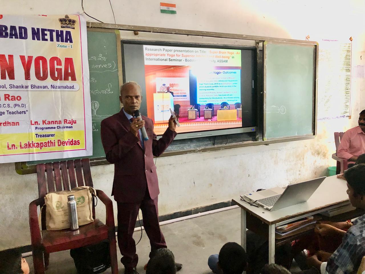 Power Point Presentation on Super Brain Yoga at Zilla Parishad High School, Gopalpet, Nagireddy Pet Mandal sponsored by International  Lions Club of Nizamabad-Netha.