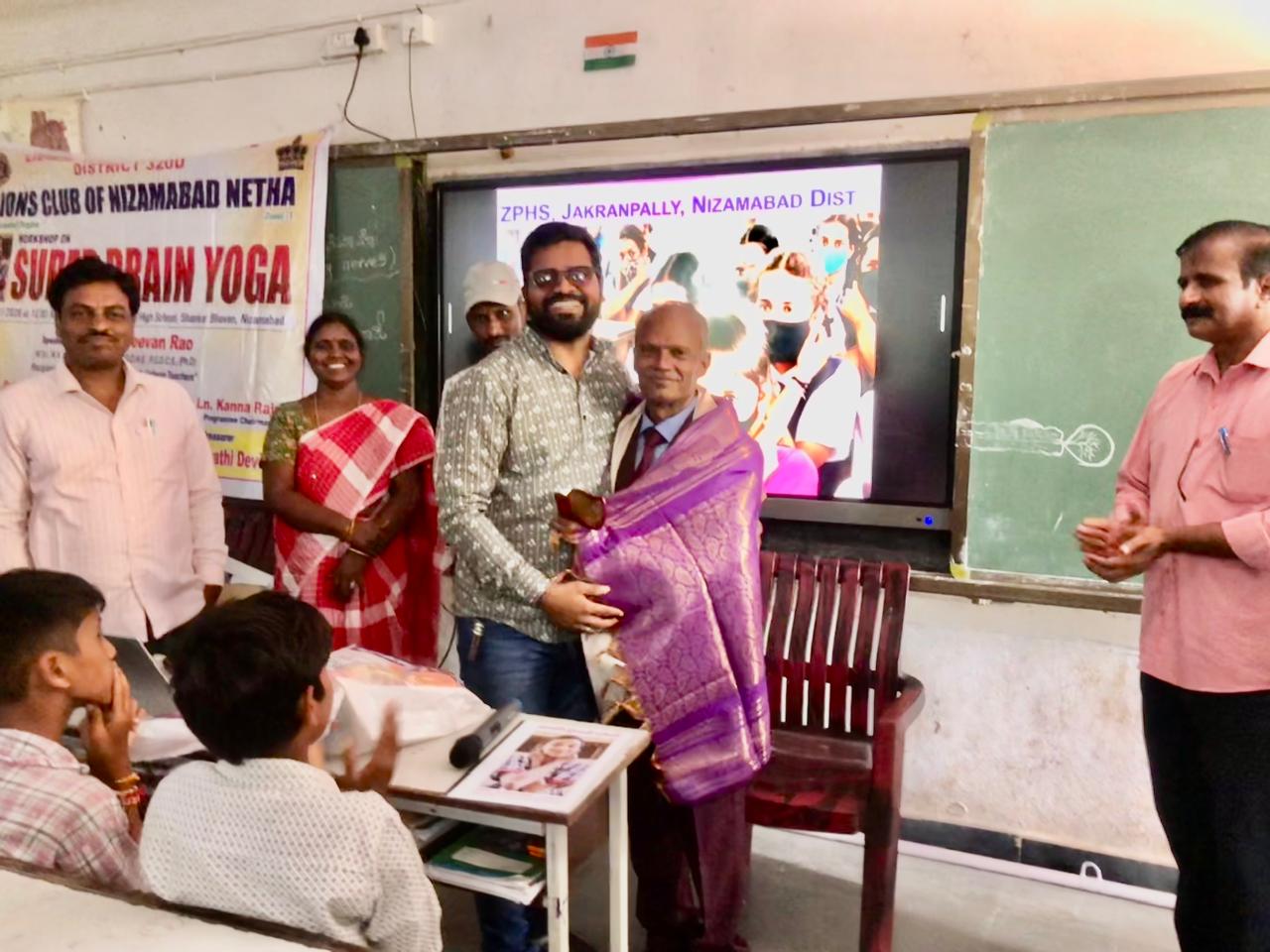 Felicitation by Principal and Staff - Workshop on  Super Brain Yoga at Zilla Parishad High School, Gopalpet, Nagireddy Pet Mandal sponsored by International  Lions Club of Nizamabad-Netha.
