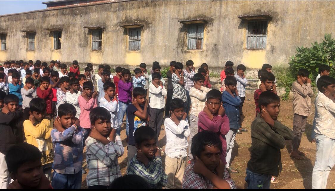 Positioning of arms during Super Brain Yoga - Workshop on Super Brain Yoga at Govt. Junior College, Nagireddy Pet , Kamareddy Dist., sponsored by International  Lions Club of Nizamabad-Netha.