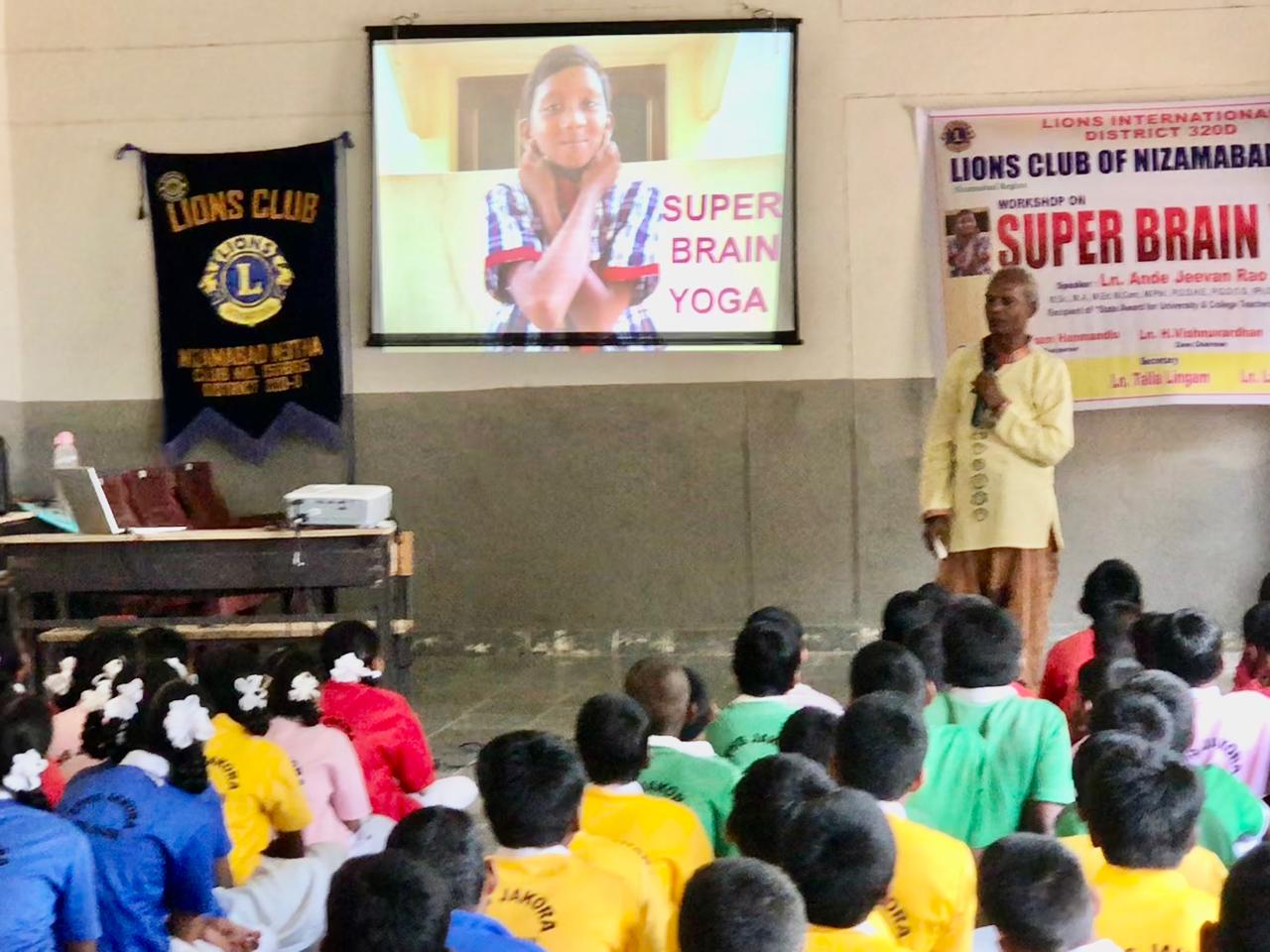 Workshop on "Super Brain Yoga" at Zilla Parishad High School, JAKORA, Varni Mandal, Nizamabad Dist. Sponsored by International Lions Club of Nizamabad-Netha.