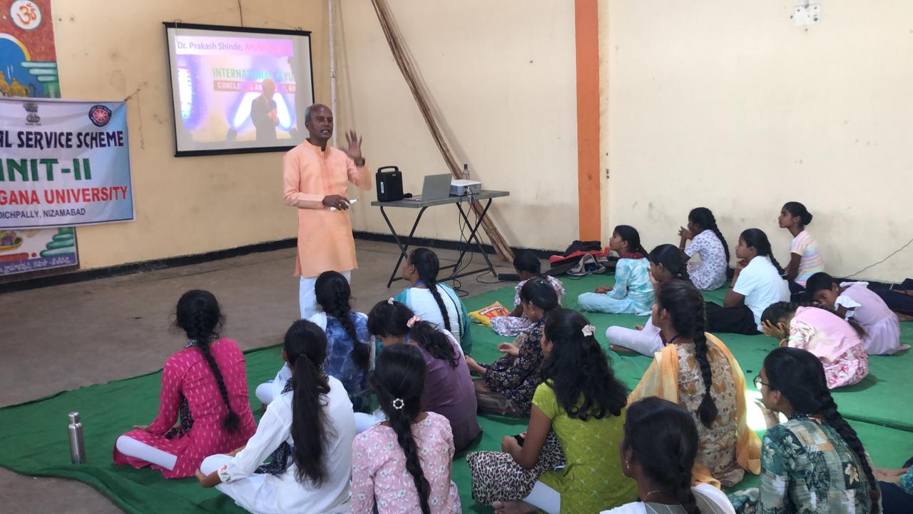 Workshop on Super Brain Yoga at Summer Special Camp, National Service Scheme, Unit-II, Telangana University, Nizamabad Dist., organized at Dichpally village.
